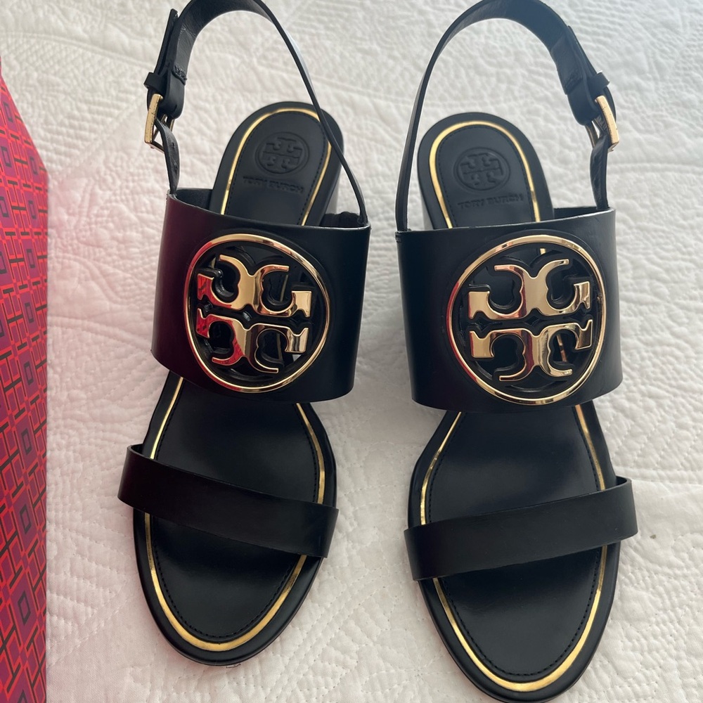 Tory Burch Metal Miller wedges. NIB.